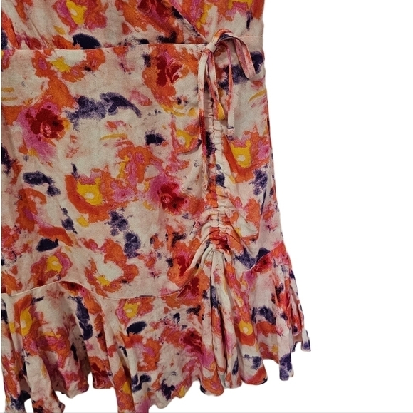 Betsy Johnson boho flutter dress floral multicolor v-neck ruched waist 8 - Picture 7 of 16